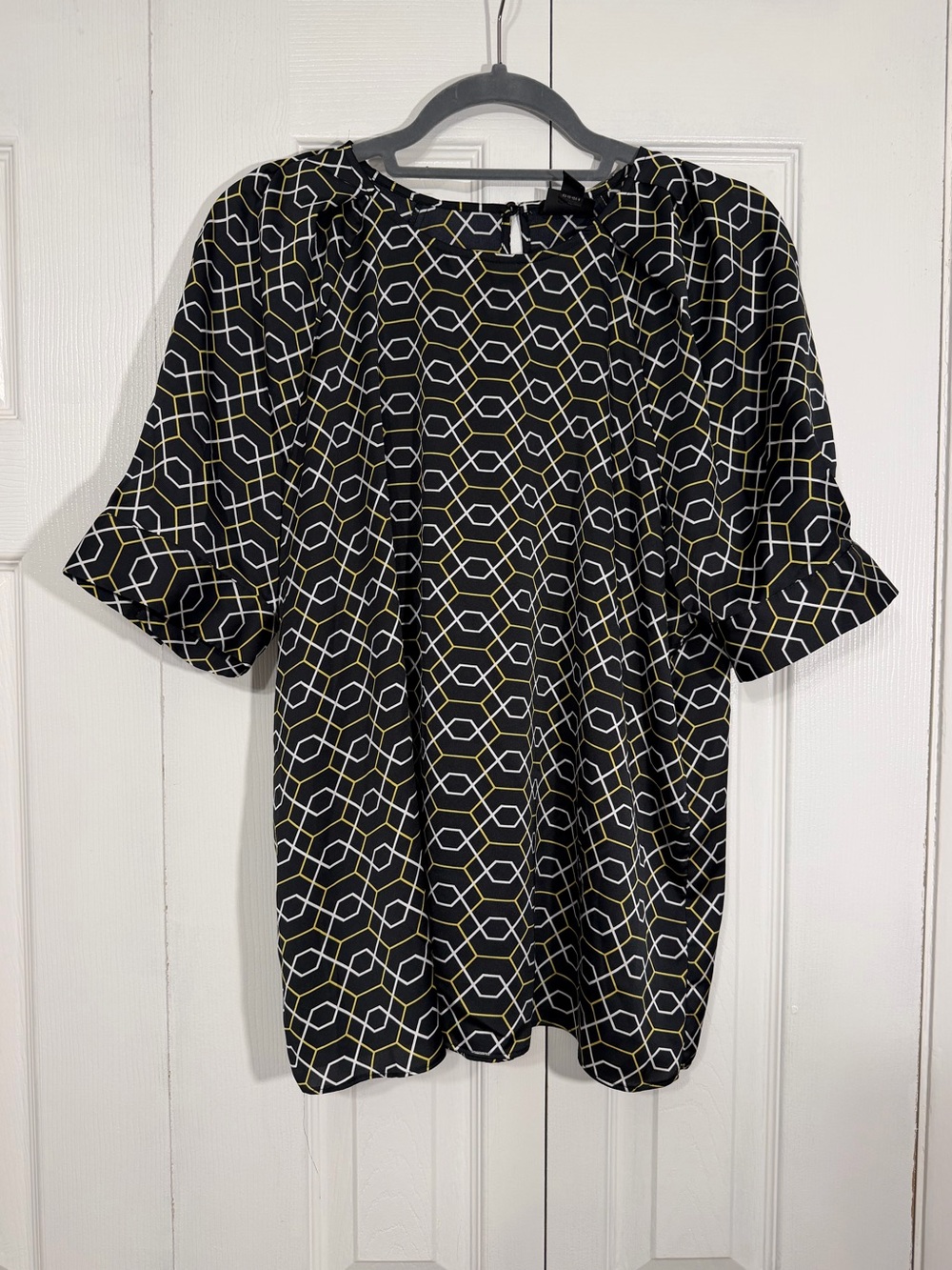 Worthington Geometric Print Blouse Size L Black Yellow